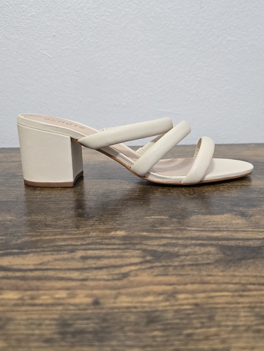 SCHUTZ Olly Cream White  Mid Block Strappy Nappa Leather Sandals Size 9.5B